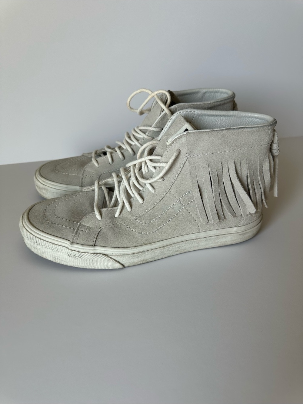 Vans High-Top Suede Fringe Sneakers - Light Gray Sk8 Moccasin